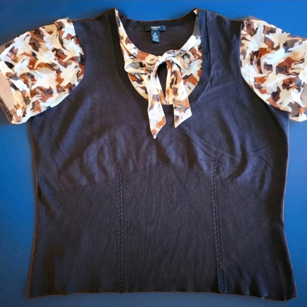 Alfani Silk blend faux layered blouse Size 2X Colors browns and tan